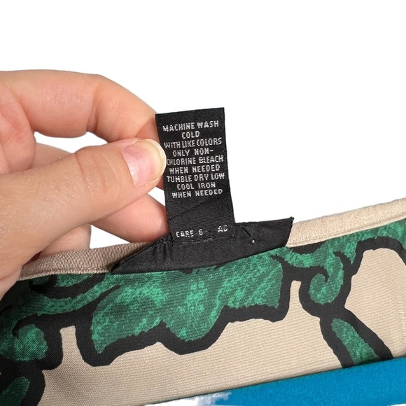 Alfani Damask Print Green & Beige Boxy Fit Short Sleeve Blouse - Picture 5 of 13